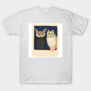 A Cat and An Owl Funny Pet Owner Love Frame T-Shirt